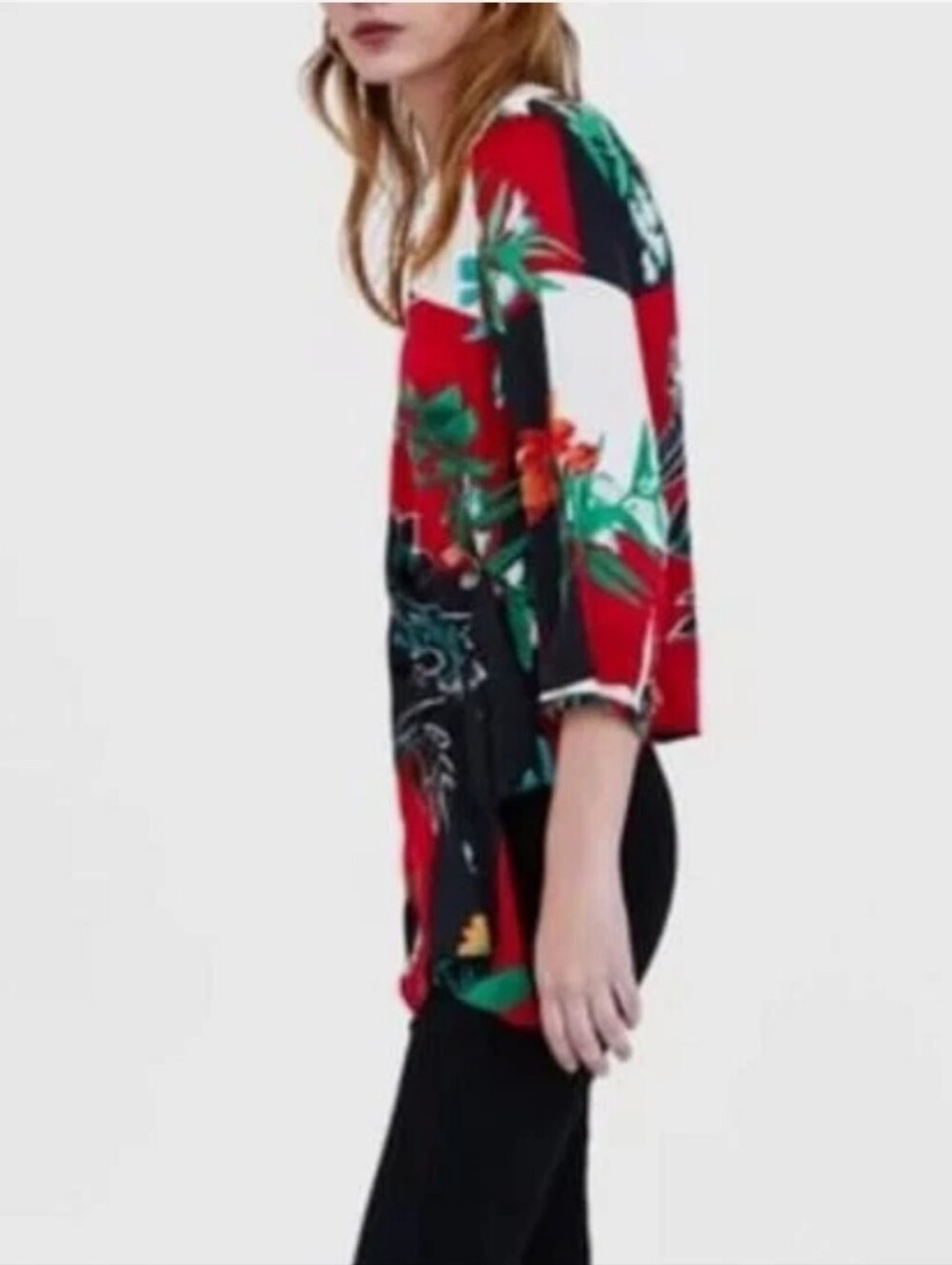 NWT Zara Asymmetrical Satin Floral Blouse - Picture 7 of 7